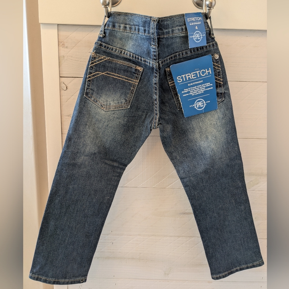 👖 NEW Perry Ellis Boy's Stretch Slim Straight Blue Jeans; Size: 4